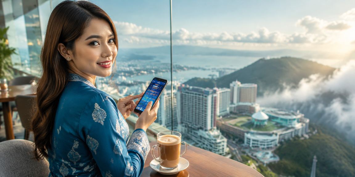 Pengguna berbaju kurung mengakses kasino mudah alih di Genting Highlands